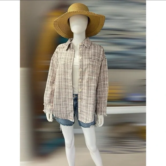 PINCH tweed oversized button up top S L - Picture 6 of 9
